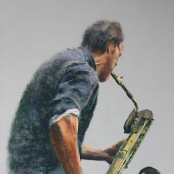 Dessin pastels Le saxophoniste alto